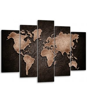 80х125 см, Карта мира коричневая Модульная картина из нескольких частей на холсте