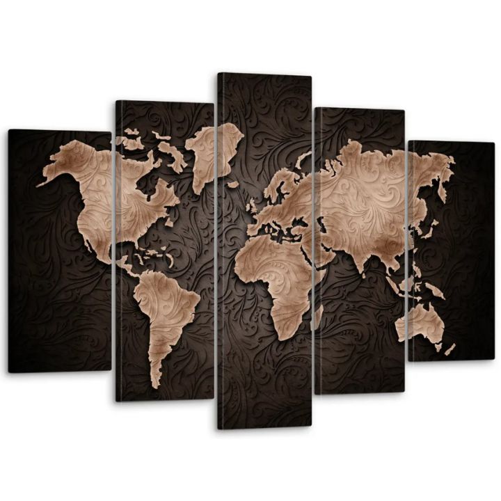 80х125 см, Карта мира коричневая Модульная картина из нескольких частей на холсте