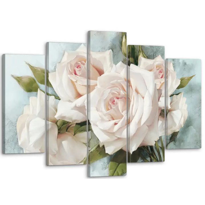 80х125 см, Белые розы Модульная картина из нескольких частей на холсте
