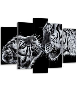 80х125 см, Тигры Модульная картина из нескольких частей на холсте