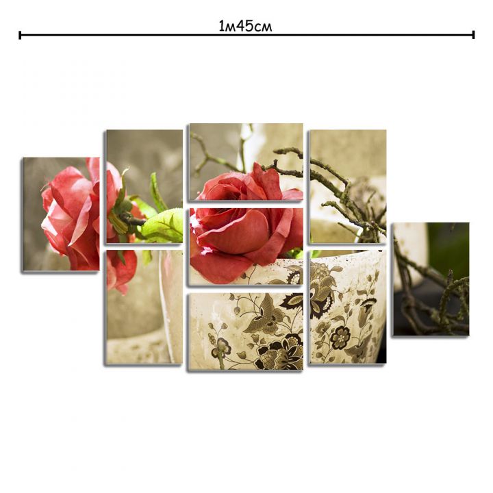 Модульна картина у вітальню з принтом Червоні троянди