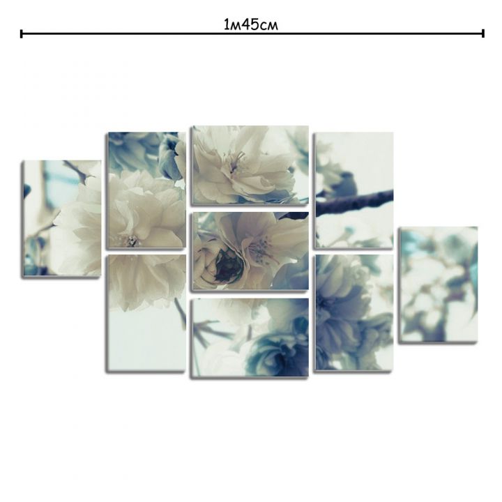 Модульная картина декоративная с принтом Белые цветы