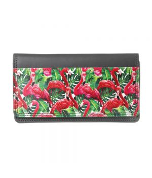 Необычный кошелек бумажник с принтом Фламинго, экокожа