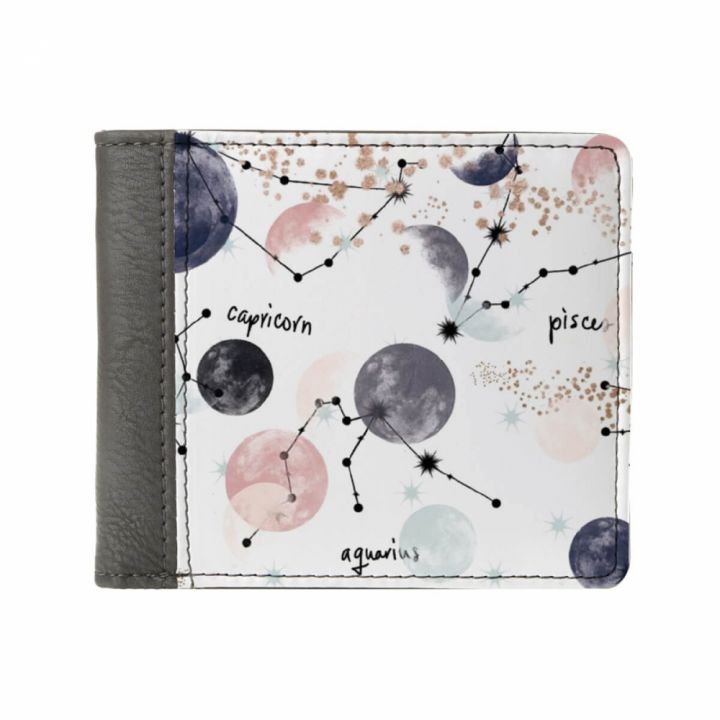 Необычный кошелек бумажник с принтом Планеты и созвездия, экокожа