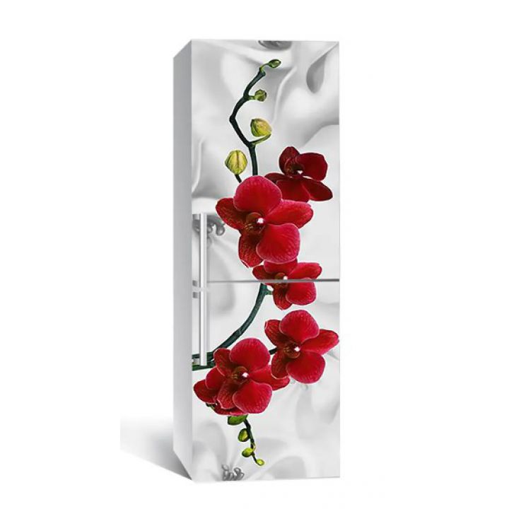 60х180 см, Наклейка на холодильник самоклеющаяся виниловая Орхидеи