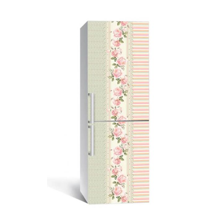 60х180 см, Наклейка на холодильник самоклеющаяся виниловая Розовые розы