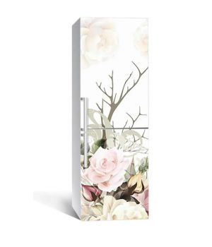 60х180 см, Наклейка на холодильник самоклеющаяся виниловая Роза и ветвь