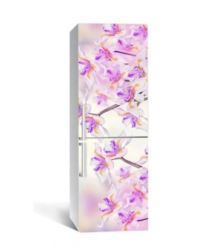 60х180 см, Наклейка на холодильник самоклеющаяся виниловая Розовые цветы