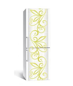 60х180 см, Наклейка на холодильник самоклеющаяся виниловая Зеленые узоры