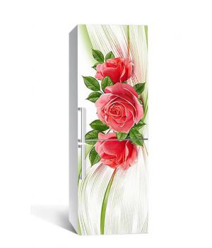60х180 см, Наклейка на холодильник самоклеющаяся виниловая Алые розы
