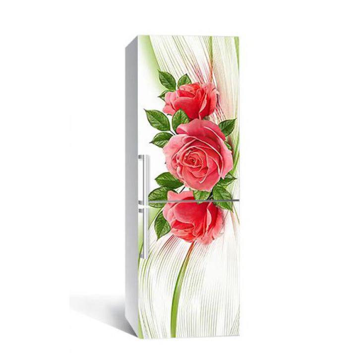 60х180 см, Наклейка на холодильник самоклеющаяся виниловая Алые розы