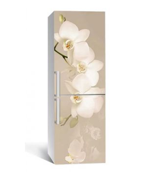 60х180 см, Наклейка на холодильник самоклеющаяся виниловая Орхидеи беж