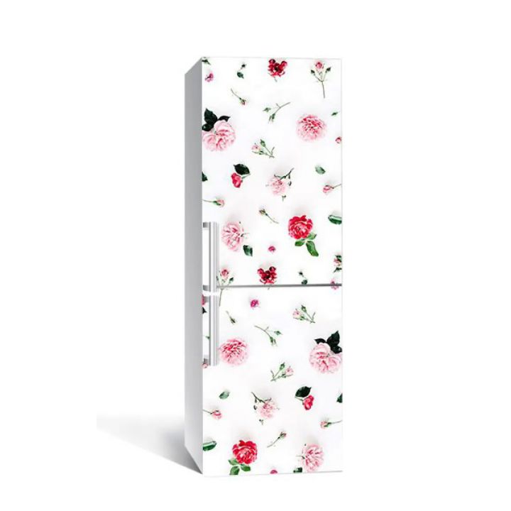 60х180 см, Наклейка на холодильник самоклеющаяся виниловая Пионы и розы
