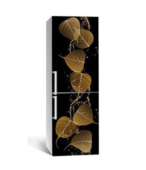 60х180 см, Наклейка на холодильник самоклеющаяся виниловая Золотые листья