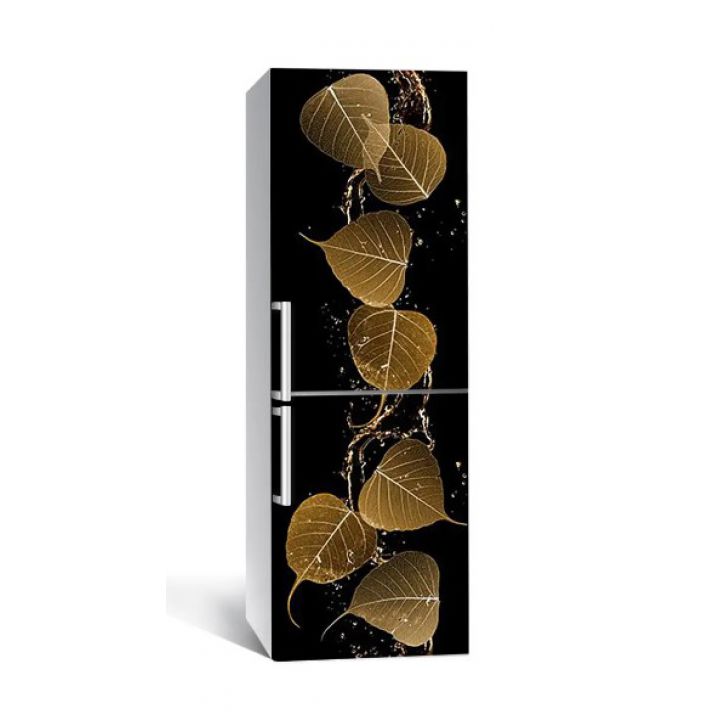 60х180 см, Наклейка на холодильник самоклеющаяся виниловая Золотые листья