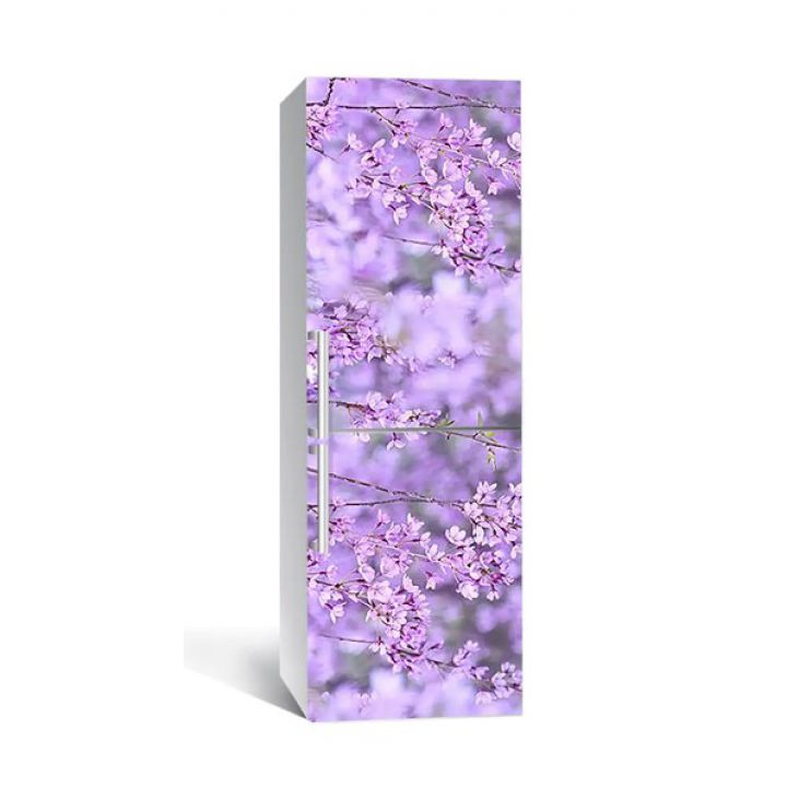 60х180 см, Наклейка на холодильник самоклеющаяся виниловая Фиолет цветы