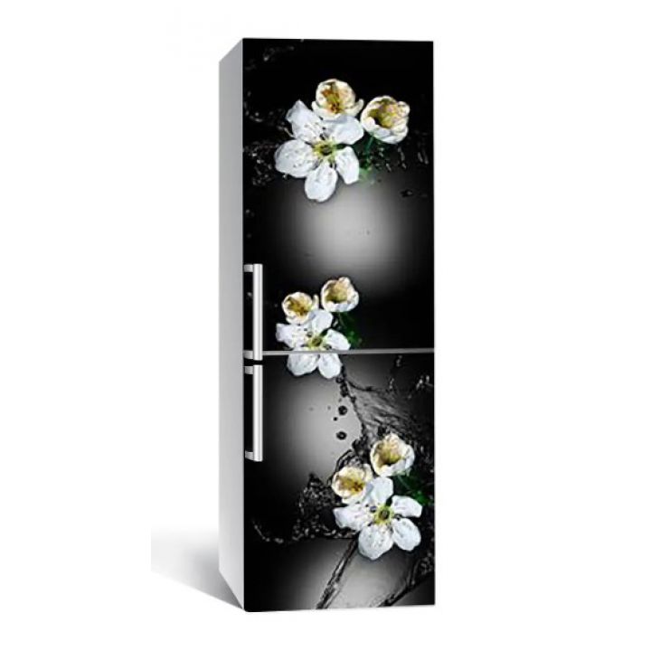 60х180 см, Наклейка на холодильник самоклеющаяся виниловая Белые цветы