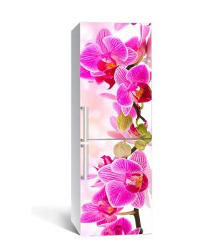 60х180 см, Наклейка на холодильник самоклеющаяся виниловая Розовая орхидея