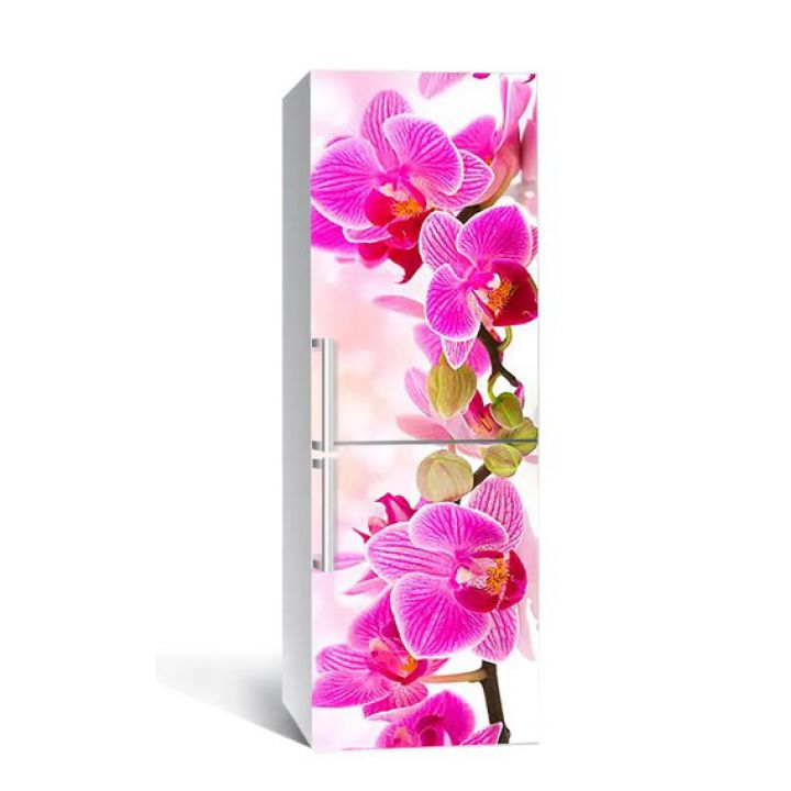 60х180 см, Наклейка на холодильник самоклеющаяся виниловая Розовая орхидея
