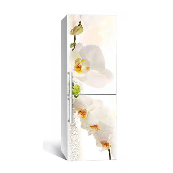 60х180 см, Наклейка на холодильник самоклеющаяся виниловая Белая орхидея