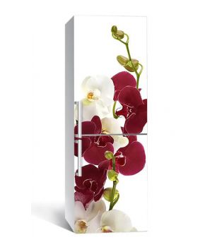 60х180 см, Наклейка на холодильник самоклеющаяся виниловая Орхидеи бордо