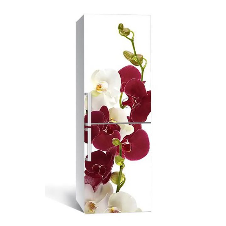 60х180 см, Наклейка на холодильник самоклеющаяся виниловая Орхидеи бордо