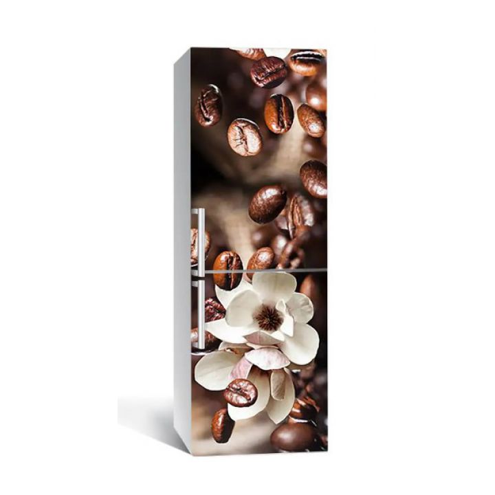 60х180 см, Наклейка на холодильник самоклеющаяся виниловая Кофейные зерна