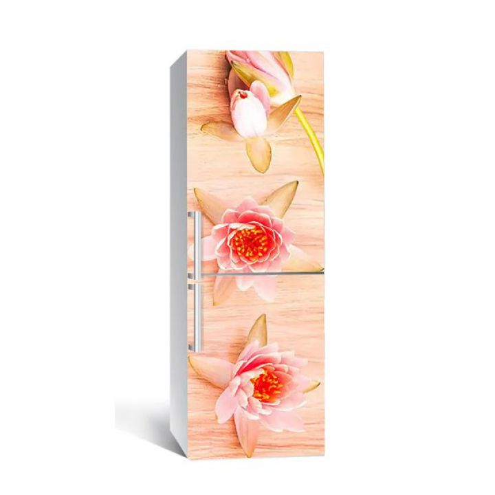 60х180 см, Наклейка на холодильник самоклеющаяся виниловая Цветы лотос