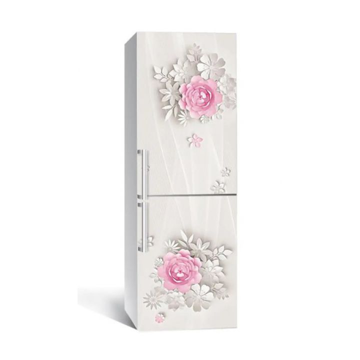 60х180 см, Наклейка на холодильник самоклеющаяся виниловая Бумажные цветы