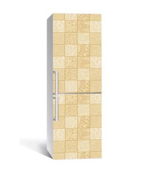 60х180 см, Наклейка на холодильник самоклеющаяся виниловая Кремовая клетка