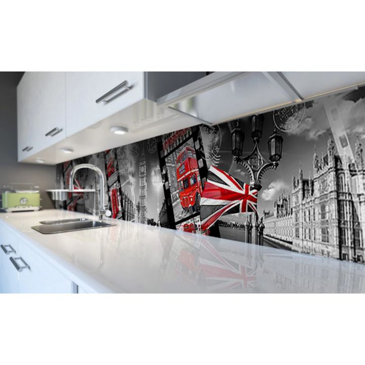 Наклейка вінілова кухонний фартух 60х300 см Лондон колаж