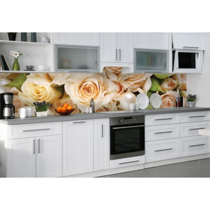 Наклейка вінілова кухонний фартух 60х300 см Троянда беж