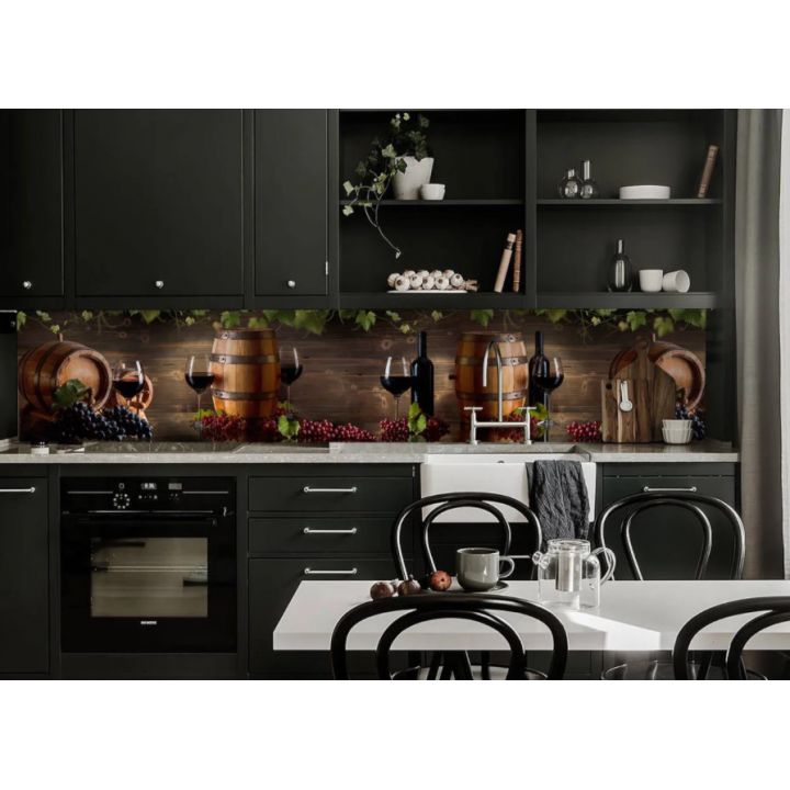 Наклейка кухонный фартук 65х250 см Виноград и винные бочки коричневый