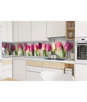 Кухонный фартук 65х250 см Тюльпаны розовый