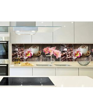 Наклейка Кухонний фартух 65х250 см Орхідея та солодощі
