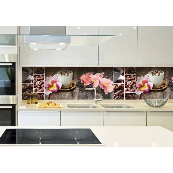 Наклейка Кухонный фартук 65х250 см Орхидея и сладости розовый