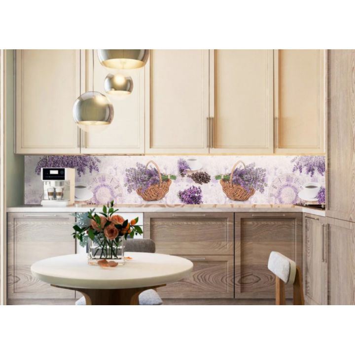 Наклейка Кухонный фартук 65х250 см Лаванда и кофе фиолетовый