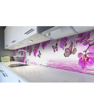 Наклейка вінілова кухонний фартух 60х250 см Орхідеї та метелики