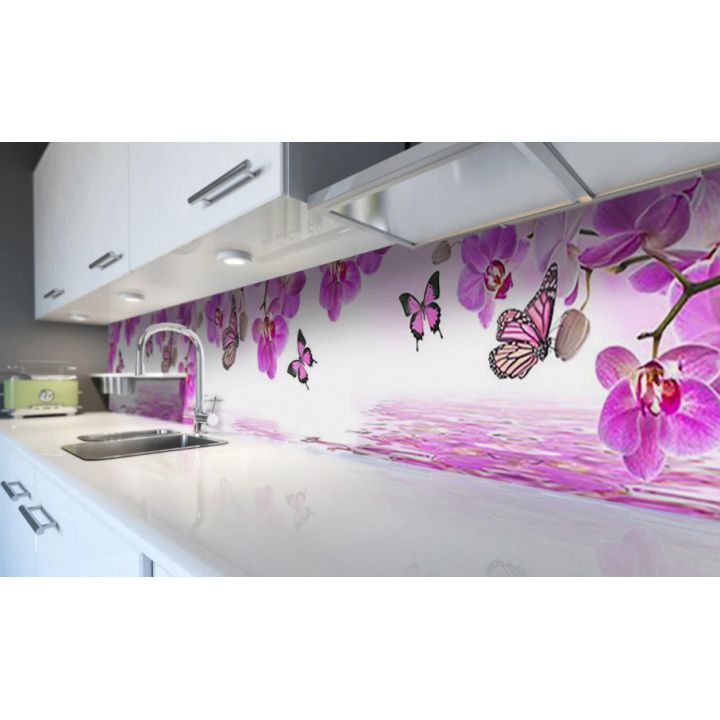 Наклейка виниловая кухонный фартук 60х250 см Орхидеи и Бабочки