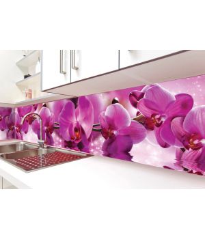 Наклейка кухонный фартук 60х300 см Пышные розовые Орхидеи розовый
