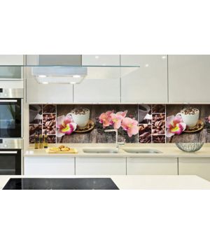 Наклейка кухонный фартук 60х300 см Орхидея и сладости розовый