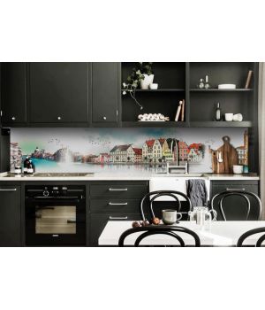 Наклейка виниловая кухонный фартук 65х250 см Амстердам река
