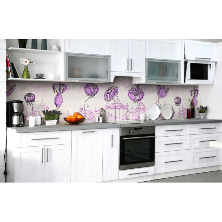 Наклейка виниловая кухонный фартук 60х250 см Нарисованные Цветы
