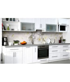 Наклейка вінілова кухонний фартух 60х250 см Білі квіти вишні