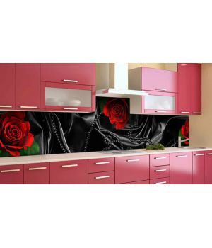 Наклейка виниловая кухонный фартук 60х250 см Черный шелк и красные розы