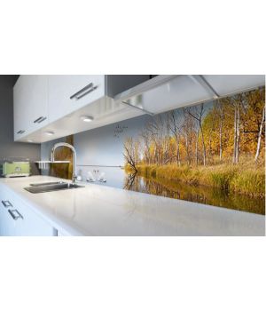 Наклейка виниловая кухонный фартук 60х300 см Осень на Озере Лебеди