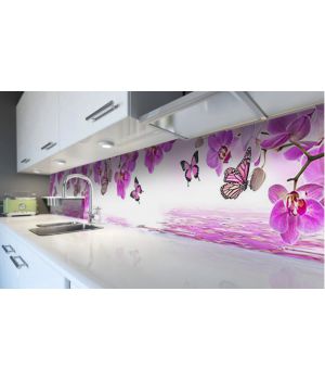 Наклейка виниловая кухонный фартук 60х300 см Орхидеи и Бабочки