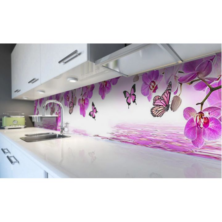 Наклейка вінілова кухонний фартух 60х300 см Орхідеї та метелики