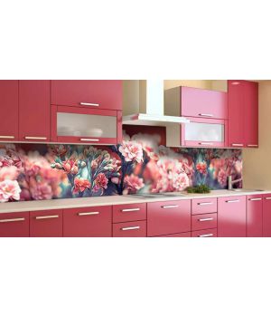 Наклейка виниловая кухонный фартук 60х300 см Пышные цветы Макро