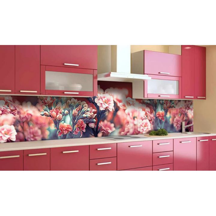 Наклейка виниловая кухонный фартук 60х300 см Пышные цветы Макро